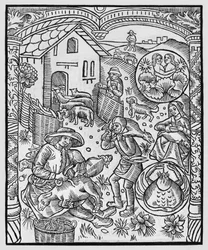 Giugno, tosatura delle pecore, Gemelli, illustrazione dall